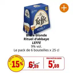 Coccimarket Biere blonde rituel d'abbaye leffe offre