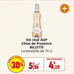 Coccinelle Express Vin rosé aop côtes de provence billette offre