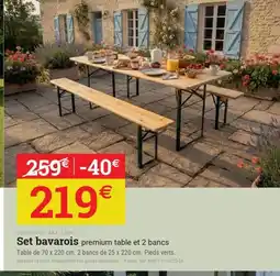 Espace emeraude Set bavarois premium table et 2 bancs offre