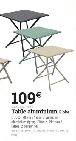 Espace emeraude Table aluminium Globe offre