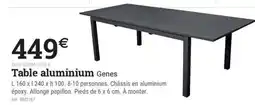 Espace emeraude Table aluminium Genes offre