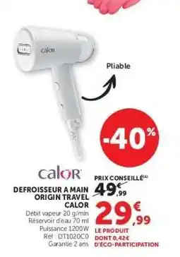 Hyper U DEFROISSEUR A MAIN ORIGIN TRAVEL CALOR offre