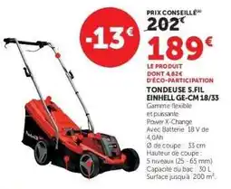 Hyper U TONDEUSE S.FIL EINHELL GE-CM 18/33 offre