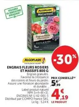 Hyper U ENGRAIS FLEURS ROSIERS ET MASSIFS 800 G offre