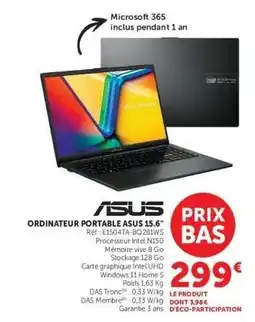 Hyper U ORDINATEUR PORTABLE ASUS 15.6” offre