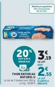 Super U THON ENTIER AU NATUREL U offre