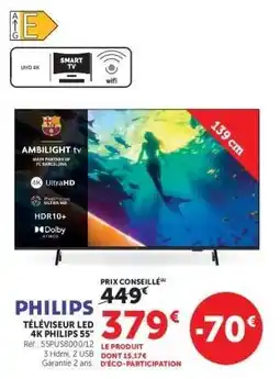 Hyper U PHILIPS TÉLÉVISEUR LED 4K PHILIPS 55 offre