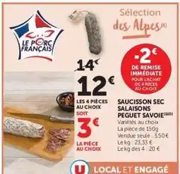 Super U Saucisson Sec 'Salaisons Peguet Savoie' offre