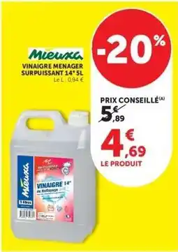 Hyper U Vinaigre Ménager Surpuissant 14° 5L offre