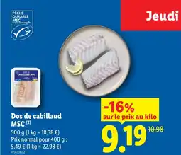Lidl Dos de cabillaud MSC offre