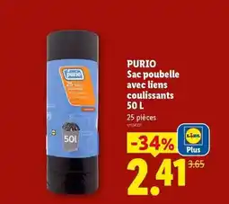 Lidl Purio - sac poubelle avec liens coulissants offre