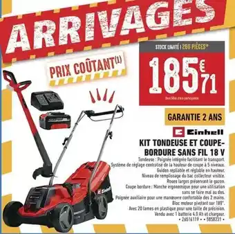 Kit tondeuse et coupe-bordure sans fil 18 v