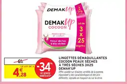 Intermarché Hyper Demak'Up Lingettes démaquillantes cocoon peaux sèches à très sèches 3x25 offre