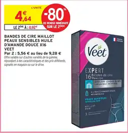 Intermarché Hyper Veet Bandes de cire maillot peaux sensibles huile d'amande douce x16 offre
