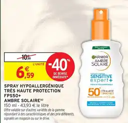 Intermarché Hyper Spray hypoallergénique très haute protection fps50+ ambre solaire offre