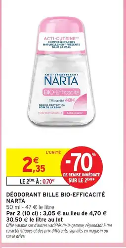 Intermarché Hyper Narta Déodorant bille bio-efficacité offre