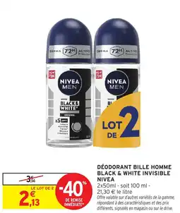 Intermarché Hyper Nivea Déodorant bille homme black & white invisible offre