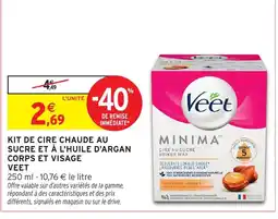 Intermarché Hyper Veet Kit de cire chaude au sucre et à l'huile d'argan corps et visage offre