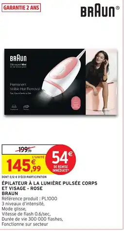 Intermarché Hyper Braun Épilateur à la lumière pulsée corps et visage - rose offre