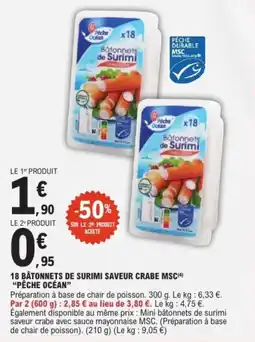 E.Leclerc Express 18 bâtonnets de surimi saveur crabe msc pêche océan offre