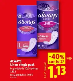 Lidl ALWAYS Liners single pack offre