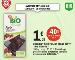 E.Leclerc Express Chocolat noir 74% de cacao bio bio village offre