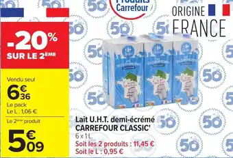 Lait u.h.t. demi-écrémé carrefour classic'