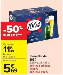 Carrefour Market Kronenbourg - bière blonde 1664 offre