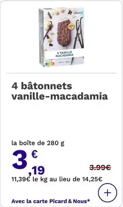Picard Picard - 4 bâtonnets vanille-macadamia offre