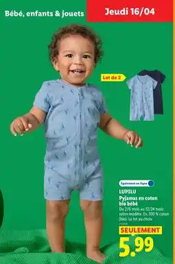 Lidl LUPILU Pyjamas en coton bio bébé offre