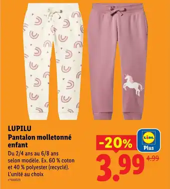 Lidl LUPILU Pantalon molletonné enfant offre