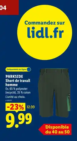 Lidl PARKSIDE Short de travail homme offre