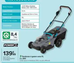 Carrefour Tondeuse à gazon sans fil, 2 x 20V offre