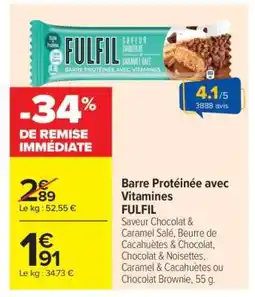 Carrefour BARRE PROTÉINÉE AVEC VITAMINES “FULFIL” offre