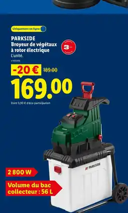 Lidl PARKSIDE Broyeur de végétaux à rotor électrique offre