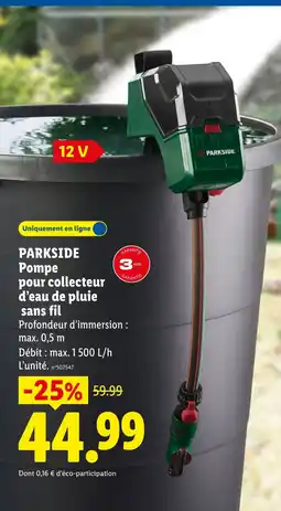 Lidl PARKSIDE Pompe pour collecteur d'eau de pluie sans fil offre