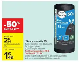 Carrefour Market 15 sacs poubelle 50L offre