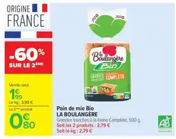 Carrefour Pain de mie Bio LA BOULANGÈRE offre
