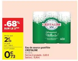 Carrefour Eau de Source Gazéifiée 'Cristaline' offre