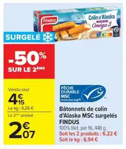 Carrefour Bâtonnets de colin d'Alaska MSC surgelés FINDUS offre