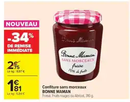 Carrefour Confiture sans morceaux BONNE MAMAN offre