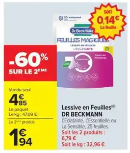 Carrefour Lessive en feuilles DR BECKMANN offre