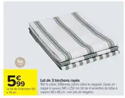 Carrefour Lot de 3 torchons rayés offre