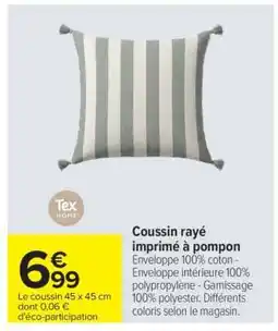 Carrefour Coussin rayé imprimé à pompon offre