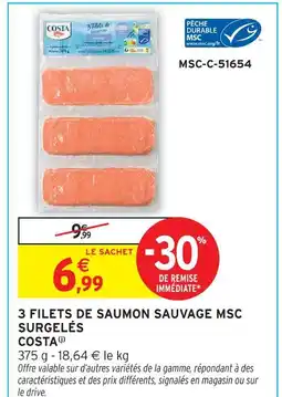Intermarché Hyper Costa 3 filets de saumon sauvage msc surgelés offre