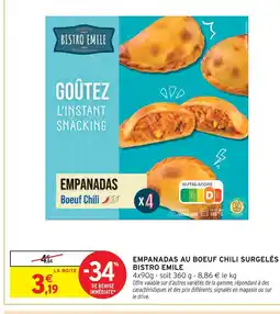 Intermarché Bistro emile empanadas boeuf chili surgelés offre