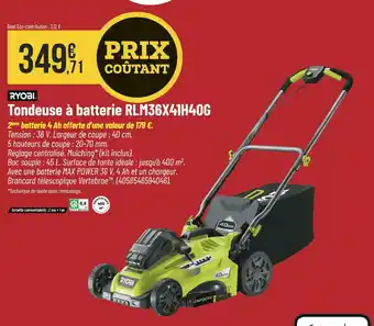 RYOBI Tondeuse à batterie RLM36X41H40G