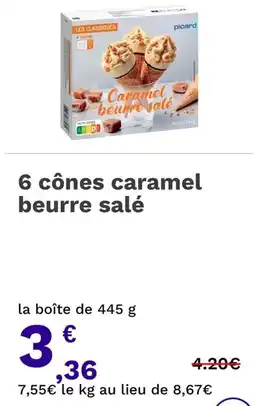 Picard 6 cônes caramel beurre salé offre