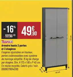 Bricorama TOOMAX Armoire haute 2 portes et 3 étagères offre