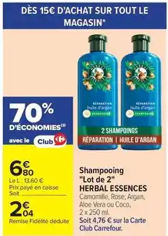 Carrefour Drive Carrefour - shampooing lot de 2 offre